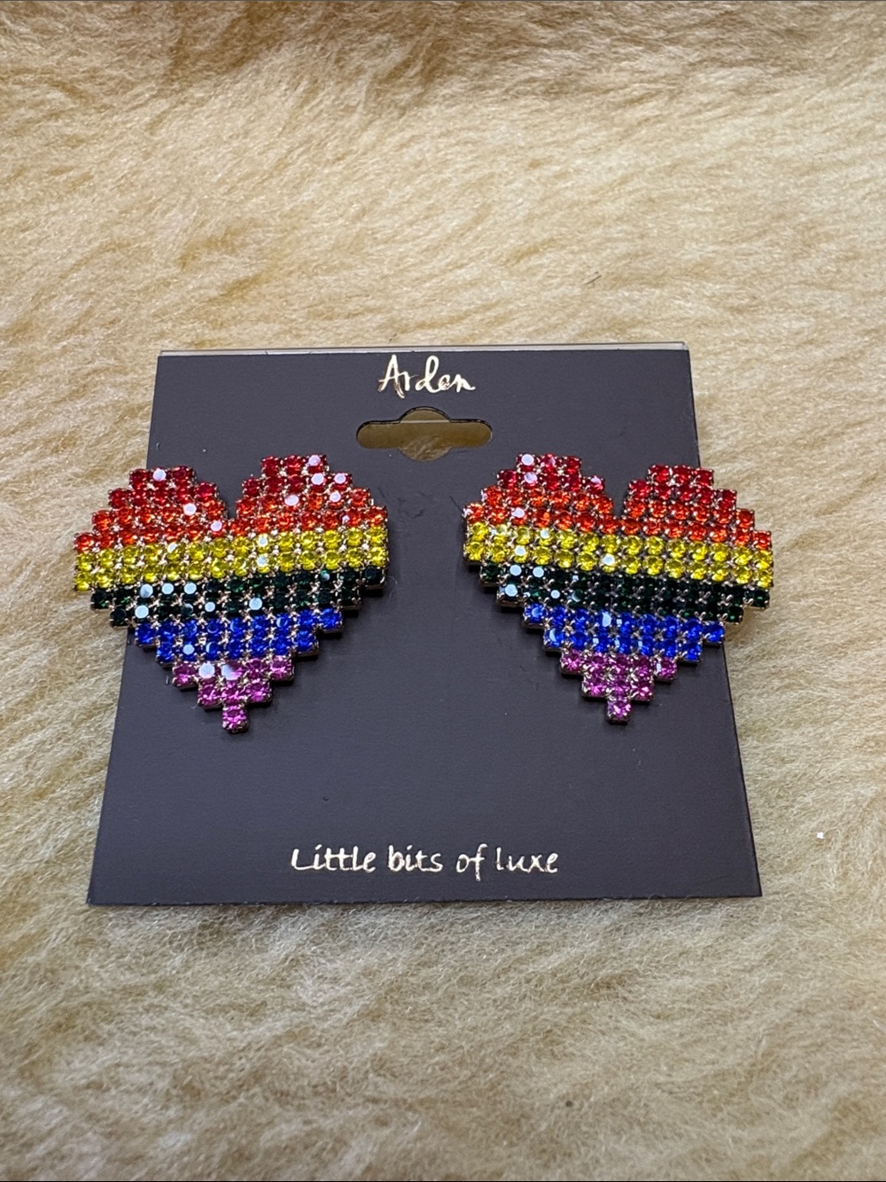 Arden Rainbow Heart Rhinestone Earrings - Multicolor - Picture 2 of 4